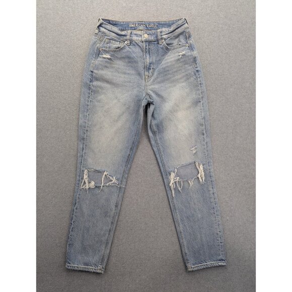 American Eagle Jeans Womens Size 4 Blue Mom Tapered Distressed Whiskers - Picture 1 of 16